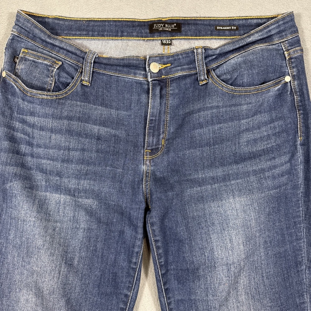 Judy Blue Straight Fit Jeans Womens 15/32 Blue Dark Wash Stretch - Picture 4 of 10